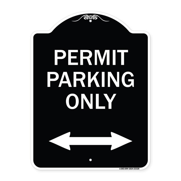 Permit Parking Bidirectional Arrow Heavy-Gauge Aluminum Architectural Sign, 24" x 18", BW-1824-23328